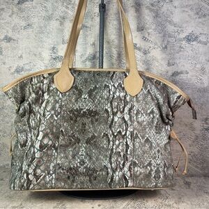Roberta Gandolfi Italian Leather Python Print Tote Bag Laced Side Detail